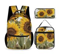 HETVBNS Alluring Sunflowers Summer Backpack Set 3 Piece, Durable Backpack Insulated Lunch Bag Portable Pencil Case for Men Women