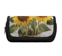 HETVBNS Alluring Sunflowers Summer Pencil Case Extra Large, Double Layer Pencil Pouch with Zipper, Portable Cosmetic Bags for Travel, Office Stationery Organizer for Women Men