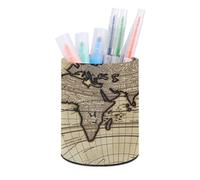 HETVBNS Ancient Map World Globe Pen Holder for Desk PU Leather Round Desk Organizer Multifunctional Makeup Brush Storage Aesthetic Desktop Supplies Stylish Pencil Holder for Office & Home