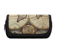HETVBNS Ancient Map World Globe Pencil Case Extra Large, Double Layer Pencil Pouch with Zipper, Portable Cosmetic Bags for Travel, Office Stationery Organizer for Women Men