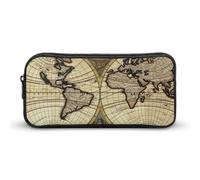 HETVBNS Ancient Map World Globe Pencil Case Large Capacity, Durable Pencil Pouch Portable Small Cosmetic Bag with Metal Zipper, Simple Makeup Pouch Aesthetic Toiletry Bag for Travel Office
