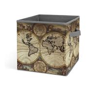 HETVBNS Ancient Map World Globe Storage Bins 10.6 Inch, Oxford Fabric Foldable Storage Cube Organizer Basket with Handles, Fabric Bins for Closet Shelves, Toys, Clothes, Books, Bedroom