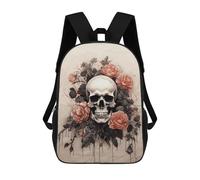 HETVBNS Ancient Skull And Flowers Backpack for Women Men, Durable 600D Polyester Bookbag with Large Capacity, Lightweight 17 Inch Laptop Backpack Minimalism Casual Daypack for Work, Travel