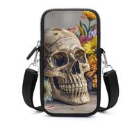 HETVBNS Ancient Skull And Flowers Cell Phone Bag with Detachable Strap, Aesthetic Mini Sling Bag Small Crossbody Bag for Phone