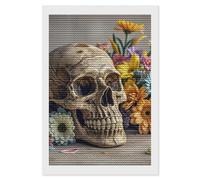 HETVBNS Ancient Skull and Flowers Diamond Painting Kits for Adults, Full Round Drill DIY Diamond Art for Beginners, 5D Gem Art and Crafts for Home Wall Decor 8"x12"