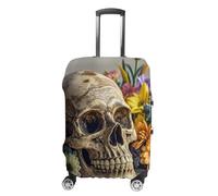 HETVBNS Ancient Skull And Flowers Luggage Cover, Elastic Luggage Protector Fits 19-32in Suitcases, Washable & Anti-Scratch Suitcase Cover for Men Women, style, L, Classic