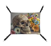 HETVBNS Ancient Skull and Flowers Pet Hammock for Cats & Dogs, Soft Breathable Canvas Hanging Hammock with Adjustable Straps, Comfortable & Durable Hanging Bed for Small to Medium Pets