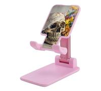 HETVBNS Ancient Skull and Flowers Phone Stand for Desk - Adjustable & Foldable Tablet Stand Portable Cell Phone Stand Holder Compatible with 4-13" Smartphones, Tablets