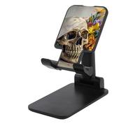 HETVBNS Ancient Skull and Flowers Phone Stand for Desk - Adjustable & Foldable Tablet Stand Portable Cell Phone Stand Holder Compatible with 4-13" Smartphones, Tablets