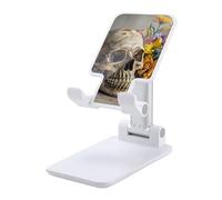 HETVBNS Ancient Skull and Flowers Phone Stand for Desk - Adjustable & Foldable Tablet Stand Portable Cell Phone Stand Holder Compatible with 4-13" Smartphones, Tablets