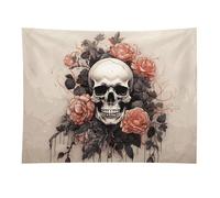 HETVBNS Ancient Skull And Flowers Tapestry Wall Hanging - 30"x40" Aesthetic Tapestries Soft Polyester Wall Art Decor Large Tapestry for Bedroom Living Room Dorm Backdrop, Hanging Kit Included