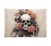 HETVBNS Ancient Skull And Flowers Tapestry Wall Hanging - 40"x60" Aesthetic Tapestries Soft Polyester Wall Art Decor Large Tapestry for Bedroom Living Room Dorm Backdrop, Hanging Kit Included