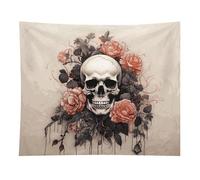 HETVBNS Ancient Skull And Flowers Tapestry Wall Hanging - 50"x60" Aesthetic Tapestries Soft Polyester Wall Art Decor Large Tapestry for Bedroom Living Room Dorm Backdrop, Hanging Kit Included