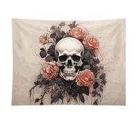 HETVBNS Ancient Skull And Flowers Tapestry Wall Hanging - 60"x80" Aesthetic Tapestries Soft Polyester Wall Art Decor Large Tapestry for Bedroom Living Room Dorm Backdrop, Hanging Kit Included
