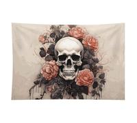 HETVBNS Ancient Skull And Flowers Tapestry Wall Hanging - 60"x90" Aesthetic Tapestries Soft Polyester Wall Art Decor Large Tapestry for Bedroom Living Room Dorm Backdrop, Hanging Kit Included