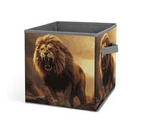 HETVBNS Angry Roaring Lion Storage Bins 10.6 Inch, Oxford Fabric Foldable Storage Cube Organizer Basket with Handles, Fabric Bins for Closet Shelves, Toys, Clothes, Books, Bedroom