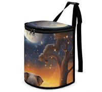 HETVBNS Animal Elephant Owl Tree Moon Star Car Trash Can with Lid, Leakproof Hanging Automotive Trash Bin, Waterproof Garbage Storage Bag for Vehicles, RV, Bathroom, Office