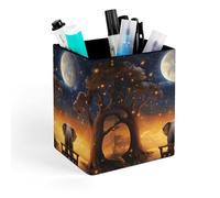 HETVBNS Animal Elephant Owl Tree Moon Star Pen Holder for Desk - PU Leather Square Desk Organizer Travel Makeup Brush Storage Stylish Pencil Holder Desktop Stationery Organizer for Office & Home