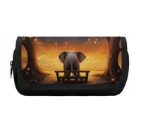 HETVBNS Animal Elephant Owl Tree Moon Star Pencil Case Extra Large, Double Layer Pencil Pouch with Zipper, Portable Cosmetic Bags for Travel, Office Stationery Organizer for Women Men