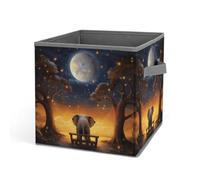 HETVBNS Animal Elephant Owl Tree Moon Star Storage Bins 10.6 Inch, Oxford Fabric Foldable Storage Cube Organizer Basket with Handles, Fabric Bins for Closet Shelves, Toys, Clothes, Books, Bedroom