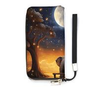 HETVBNS Animal Elephant Owl Tree Moon Star Wallet, Elegant Wristlet Wallet with Multi-Card Slots, PU Leather Long Purse for Women, Men