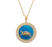 HETVBNS - Animal Sea Turtles Necklace, Alloy Round Pendant with Diamond, Elegant Pendant Necklace for Women Men, Una talla, Metal, Alloy.