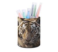 HETVBNS Animal Tiger Pen Holder for Desk PU Leather Round Desk Organizer Multifunctional Makeup Brush Storage Aesthetic Desktop Supplies Stylish Pencil Holder for Office & Home
