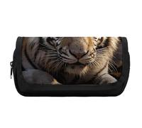HETVBNS Animal Tiger Pencil Case Extra Large, Double Layer Pencil Pouch with Zipper, Portable Cosmetic Bags for Travel, Office Stationery Organizer for Women Men
