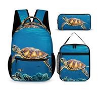 HETVBNS Animals Sea Turtles Backpack Set 3 Piece, Durable Backpack Insulated Lunch Bag Portable Pencil Case for Men Women