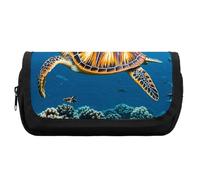 HETVBNS Animals Sea Turtles Pencil Case Extra Large, Double Layer Pencil Pouch with Zipper, Portable Cosmetic Bags for Travel, Office Stationery Organizer for Women Men