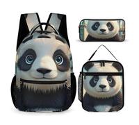 HETVBNS Anime Panda Face Backpack Set 3 Piece, Durable Backpack Insulated Lunch Bag Portable Pencil Case for Men Women