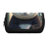 HETVBNS Anime Panda Face Pencil Case Extra Large, Double Layer Pencil Pouch with Zipper, Portable Cosmetic Bags for Travel, Office Stationery Organizer for Women Men