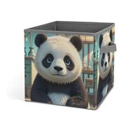HETVBNS Anime Panda Face Storage Bins 10.6 Inch, Oxford Fabric Foldable Storage Cube Organizer Basket with Handles, Fabric Bins for Closet Shelves, Toys, Clothes, Books, Bedroom
