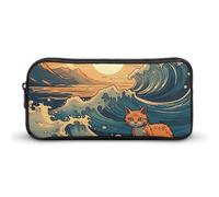 HETVBNS Anime Style Cat Pencil Case Large Capacity, Durable Pencil Pouch Portable Small Cosmetic Bag with Metal Zipper, Simple Makeup Pouch Aesthetic Toiletry Bag for Travel Office