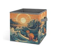 HETVBNS Anime Style Cat Storage Bins 10.6 Inch, Oxford Fabric Foldable Storage Cube Organizer Basket with Handles, Fabric Bins for Closet Shelves, Toys, Clothes, Books, Bedroom