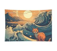 HETVBNS Anime Style Cat Tapestry Wall Hanging - 60"x90" Aesthetic Tapestries Soft Polyester Wall Art Decor Large Tapestry for Bedroom Living Room Dorm Backdrop, Hanging Kit Included