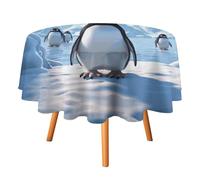 HETVBNS - Antarctic Penguin Ice Tablecloth, Wrinkle and Stain Resistant Polyester Round Tablecloth 36 x 36 Inch, Elegant Decor for Dinner, Party, Patio