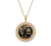 HETVBNS - Antique camera necklace, round alloy pendant with diamond, elegant pendant necklace for women men, Una talla, Metal, Alloy.