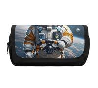 HETVBNS Astronaut Cat in Space Pencil Case Extra Large, Double Layer Pencil Pouch with Zipper, Portable Cosmetic Bags for Travel, Office Stationery Organizer for Women Men