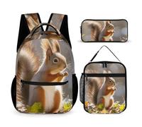 HETVBNS Autumn Squirrel Backpack Set 3 Piece, Durable Backpack Insulated Lunch Bag Portable Pencil Case for Men Women