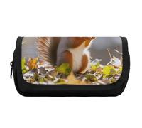 HETVBNS Autumn Squirrel Pencil Case Extra Large, Double Layer Pencil Pouch with Zipper, Portable Cosmetic Bags for Travel, Office Stationery Organizer for Women Men