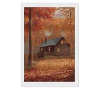 HETVBNS Autumn Woods Cabin Diamond Painting Kits for Adults, Full Round Drill DIY Diamond Art for Beginners, 5D Gem Art and Crafts for Home Wall Decor 8"x12"