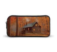 HETVBNS Autumn Woods Cabin Pencil Case Large Capacity, Durable Pencil Pouch Portable Small Cosmetic Bag with Metal Zipper, Simple Makeup Pouch Aesthetic Toiletry Bag for Travel Office
