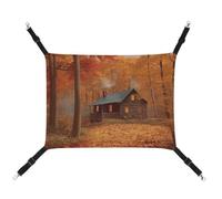 HETVBNS Autumn Woods Cabin Pet Hammock for Cats & Dogs, Soft Breathable Canvas Hanging Hammock with Adjustable Straps, Comfortable & Durable Hanging Bed for Small to Medium Pets