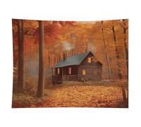 HETVBNS Autumn Woods Cabin Tapestry Wall Hanging - 60"x80" Aesthetic Tapestries Soft Polyester Wall Art Decor Large Tapestry for Bedroom Living Room Dorm Backdrop, Hanging Kit Included