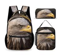 HETVBNS Bald Eagle Backpack Set 3 Piece, Durable Backpack Insulated Lunch Bag Portable Pencil Case for Men Women