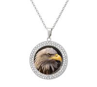HETVBNS - Bald Eagle Necklace, Alloy Round Pendant with Diamond, Elegant Pendant Necklace for Women Men, Una talla, Metal, Alloy.