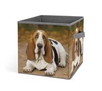 HETVBNS Basset Hound Storage Bins 10.6 Inch, Oxford Fabric Foldable Storage Cube Organizer Basket with Handles, Fabric Bins for Closet Shelves, Toys, Clothes, Books, Bedroom