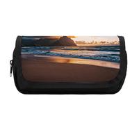 HETVBNS Beach Sunset Sea Clouds Pencil Case Extra Large, Double Layer Pencil Pouch with Zipper, Portable Cosmetic Bags for Travel, Office Stationery Organizer for Women Men