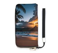HETVBNS Beach Sunset Sea Clouds Wallet, Elegant Wristlet Wallet with Multi-Card Slots, PU Leather Long Purse for Women, Men